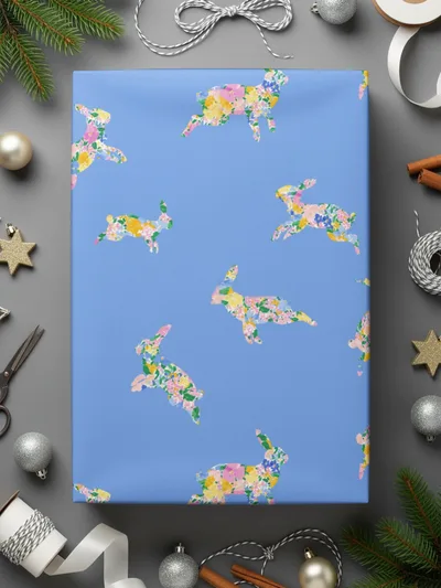 Floral Bunny Digital Paper, Seamless Rabbit Pattern, Spring Easter Design, Pastel Blue Background, Cute Animal Print, Digital Download - Moore and Mountain