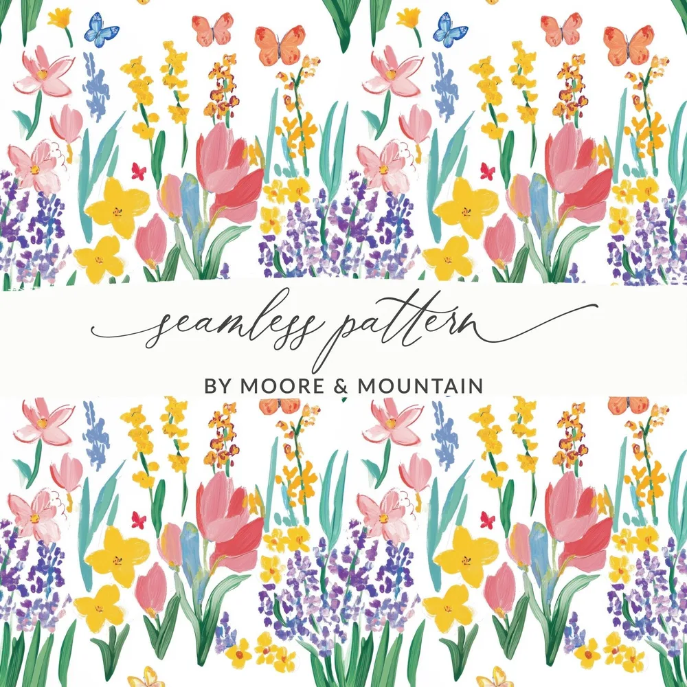 Floral Butterfly Digital Paper, Seamless Flower Pattern, Watercolor Wildflower Design, Spring Garden Print, Floral Digital Download - Moore and Mountain