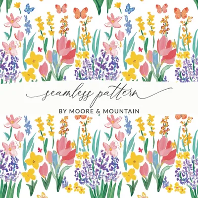 Floral Butterfly Digital Paper, Seamless Flower Pattern, Watercolor Wildflower Design, Spring Garden Print, Floral Digital Download