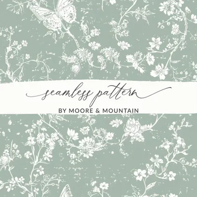 Floral Butterfly Digital Paper, Seamless Pattern, Sage Green Texture, Delicate Flower Digital File, Repeatable Design, DIY Digital
