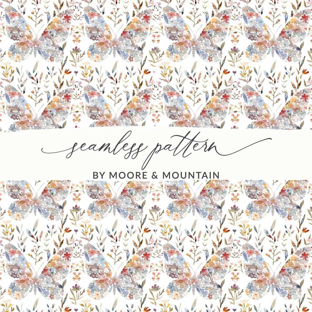 Floral Butterfly Digital Paper, Watercolor Butterfly Seamless Pattern, Fabric Design, Scrapbooking Paper, Digital Download - Moore and Mountain