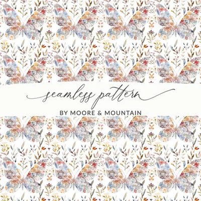 Floral Butterfly Digital Paper, Watercolor Butterfly Seamless Pattern, Fabric Design, Scrapbooking Paper, Digital Download