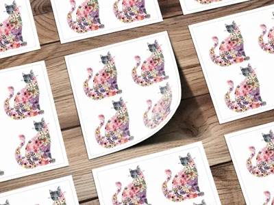 Floral Cat Digital Paper, Seamless Pattern, Watercolor Kitten Art, 12x12 JPEG, Commercial Use, Print on Demand, Cat Lover Gift - Moore and Mountain