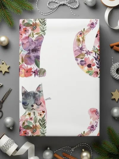 Floral Cat Digital Paper, Seamless Pattern, Watercolor Kitten Art, 12x12 JPEG, Commercial Use, Print on Demand, Cat Lover Gift - Moore and Mountain