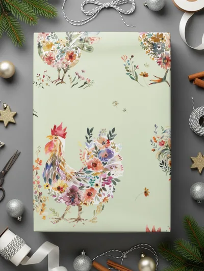 Floral Chicken Seamless Digital Pattern, Watercolor Rooster Design, Farmhouse Animal Print for Fabric, Paper, Digital Download - Moore and Mountain