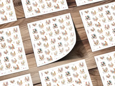 Floral Chicken Seamless Pattern Digital, Watercolor Rooster Design, Farm Animal Printable Paper, Repeating Tileable Background - Moore and Mountain