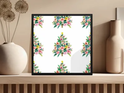 Floral Christmas Tree Digital Paper, Watercolor Seamless Pattern, Holiday Design, Festive Digital Download, Scrapbook Paper, Fabric Print - Moore and Mountain