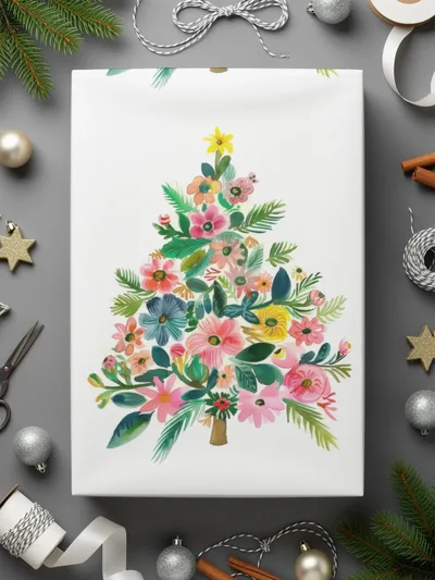 Floral Christmas Tree Digital Paper, Watercolor Seamless Pattern, Holiday Design, Festive Digital Download, Scrapbook Paper, Fabric Print - Moore and Mountain