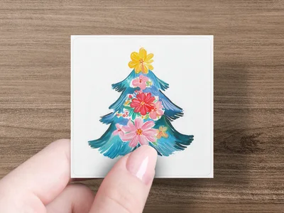 Floral Christmas Tree PNG Clipart, Watercolor Botanical Holiday Tree Digital Download, Grandmillennial Preppy Xmas Sublimation Design