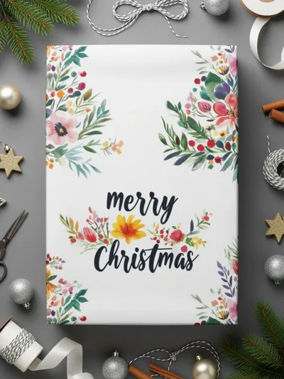 Floral Christmas Tree Seamless Pattern Digital, Watercolor Flowers Festive Background, Holiday Scrapbook Paper Digital Download - Moore and Mountain