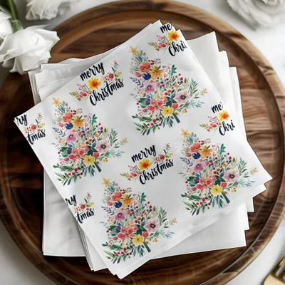 Floral Christmas Tree Seamless Pattern Digital, Watercolor Flowers Festive Background, Holiday Scrapbook Paper Digital Download - Moore and Mountain
