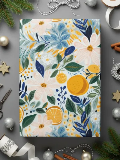 Ditsy Floral Citrus Seamless Pattern Digital Download, Flower Repeat Pattern, Botanical Print, Summer Fabric Design, Surface Pattern Design - Moore and Mountain