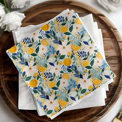 Ditsy Floral Citrus Seamless Pattern Digital Download, Flower Repeat Pattern, Botanical Print, Summer Fabric Design, Surface Pattern Design - Moore and Mountain