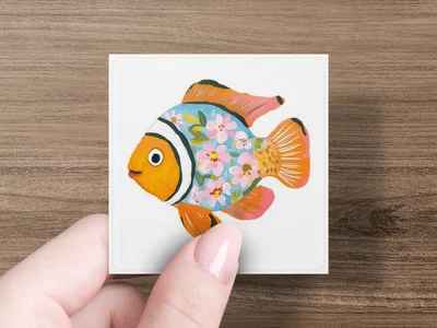 Floral Clownfish Digital Art Print, Whimsical Tropical Fish PNG Sublimation Clipart, Cute Coastal Nursery Wall Decor, Ocean Lover Gift