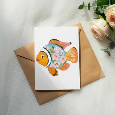 Floral Clownfish Digital Art Print, Whimsical Tropical Fish PNG Sublimation Clipart, Cute Coastal Nursery Wall Decor, Ocean Lover Gift