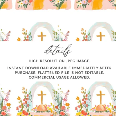 Floral Cross Digital Paper, Seamless Pattern Design, Christian Easter Spring Background, Scrapbooking Fabric Design, Digital Files - Moore and Mountain