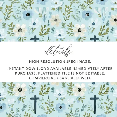 Floral Cross Seamless Pattern, Digital Download, Flower Backgrounds, 12x12 JPEG, Pastel Floral Digital Paper, Religious Backgrounds - Moore and Mountain