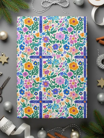 Floral Cross Seamless Pattern, Digital Paper, Christian Design, Religious Background, Colorful Flowers, Download Includes 2 Scales - Moore and Mountain