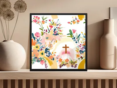 Floral Cross Seamless Pattern, Digital Paper Pack, Church Design, Easter Print, Watercolor Flowers, Religious Art Print, Digital Download - Moore and Mountain