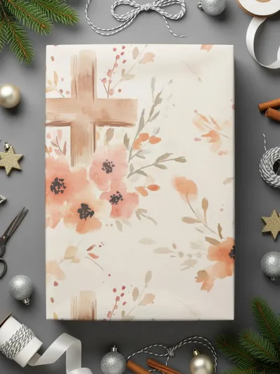 Floral Cross Seamless Pattern, Digital Paper Pack, Watercolor Flowers, Religious Backgrounds, JPEG Files, Digital Scrapbooking - Moore and Mountain