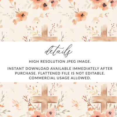 Floral Cross Seamless Pattern, Digital Paper Pack, Watercolor Flowers, Religious Backgrounds, JPEG Files, Digital Scrapbooking - Moore and Mountain