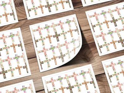 Floral and Wooden Pattern Cross Stickers Sheet