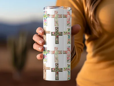 Floral Crosses Design Insulated Tumbler for Beverages