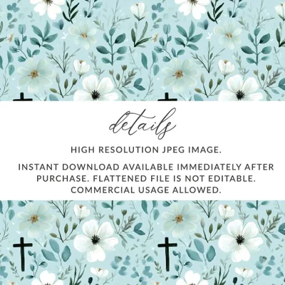 Floral Cross Seamless Pattern, Digital Paper, Spring Flowers, Religious Fabric Design, Easter Background, Faith Based Printable Design - Moore and Mountain