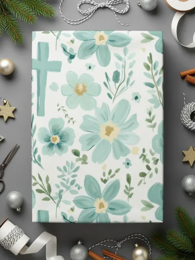 Floral Cross Seamless Pattern Digital Paper, Teal Flower Background, Religious Design, Printable Scrapbook Paper, Christian Easter Digital - Moore and Mountain