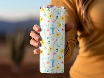 Floral Cross Seamless Pattern Digital Paper, Watercolor Flowers, Easter Design, Religious Fabric Print, Pastel Spring Background - Moore and Mountain