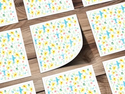 Floral Cross Seamless Pattern Digital Paper, Watercolor Flowers, Easter Design, Religious Fabric Print, Pastel Spring Background - Moore and Mountain