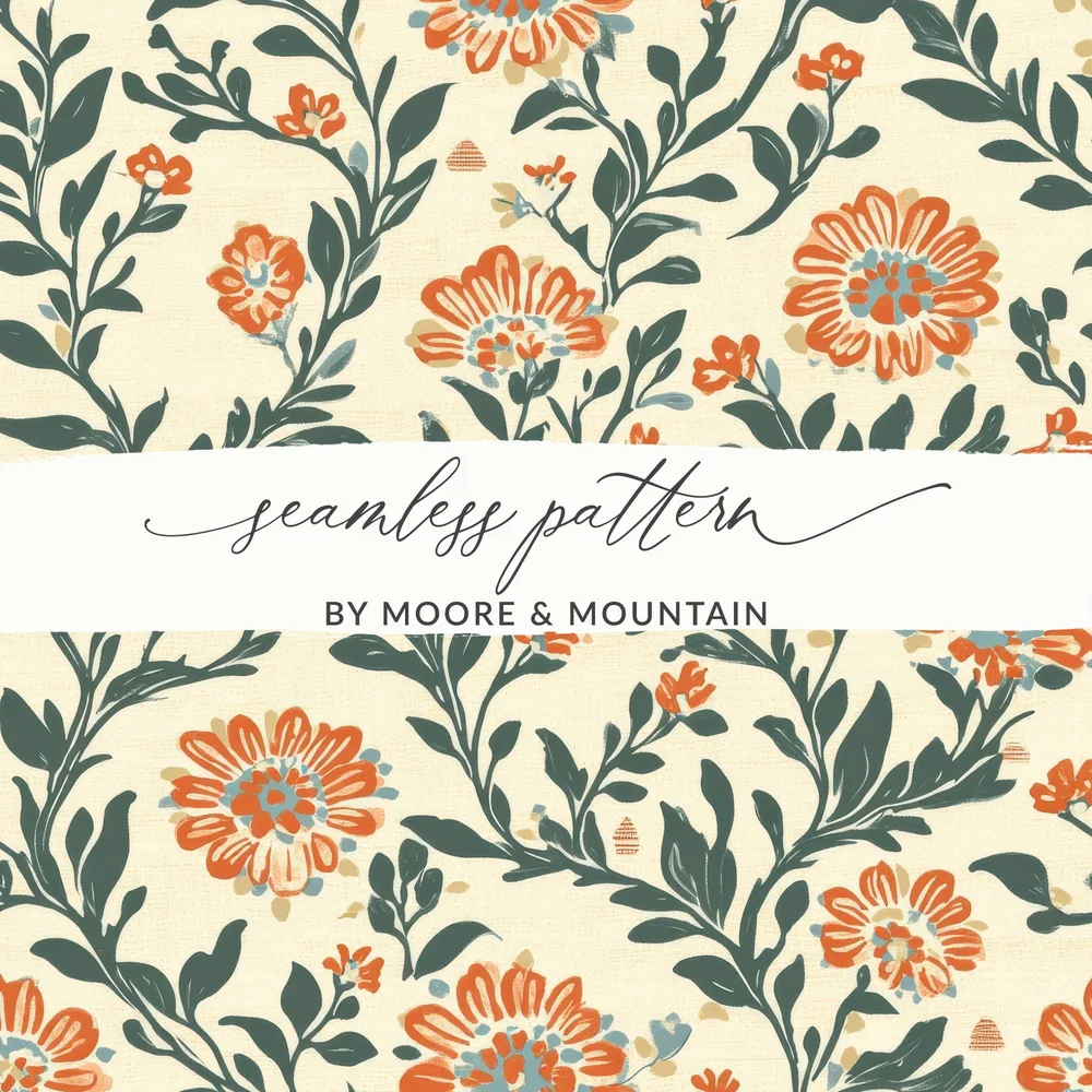 Floral Delight Kalamkari Seamless Pattern Delicate Chintz Background - Moore and Mountain