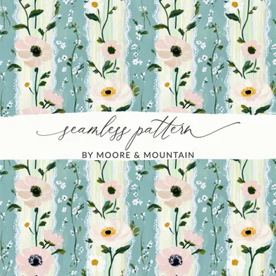 Floral Digital Paper, Anemone Seamless Pattern, Pastel Flower Print, Green Wallpaper, Digital Fabric Design, JPEG Files, Scrapbook Paper