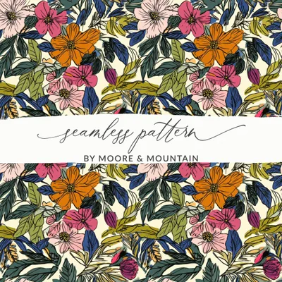 Floral Digital Paper, Botanical Pattern, Seamless Flowers, Leaves Design, Colorful Print, Textile Design, Fabric Pattern, Scrapbook Paper