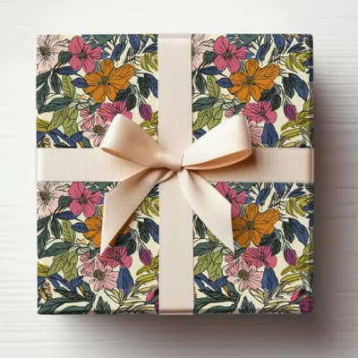 Floral Gift Wrap with Beige Ribbon Gift Wrapping Paper