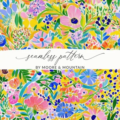 Floral Digital Paper, Bright Flower Pattern, Colorful Seamless Background, Spring Summer Design, Printable Fabric Design, Scrapbooking Paper