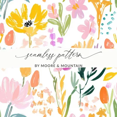 Floral Digital Paper, Brushstroke Flowers Seamless Pattern, Spring Fabric Design, Pastel Flower Pattern, Digital Download for Commercial Use