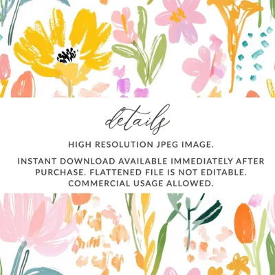 Floral Digital Paper, Brushstroke Flowers Seamless Pattern, Spring Fabric Design, Pastel Flower Pattern, Digital Download for Commercial Use - Moore and Mountain