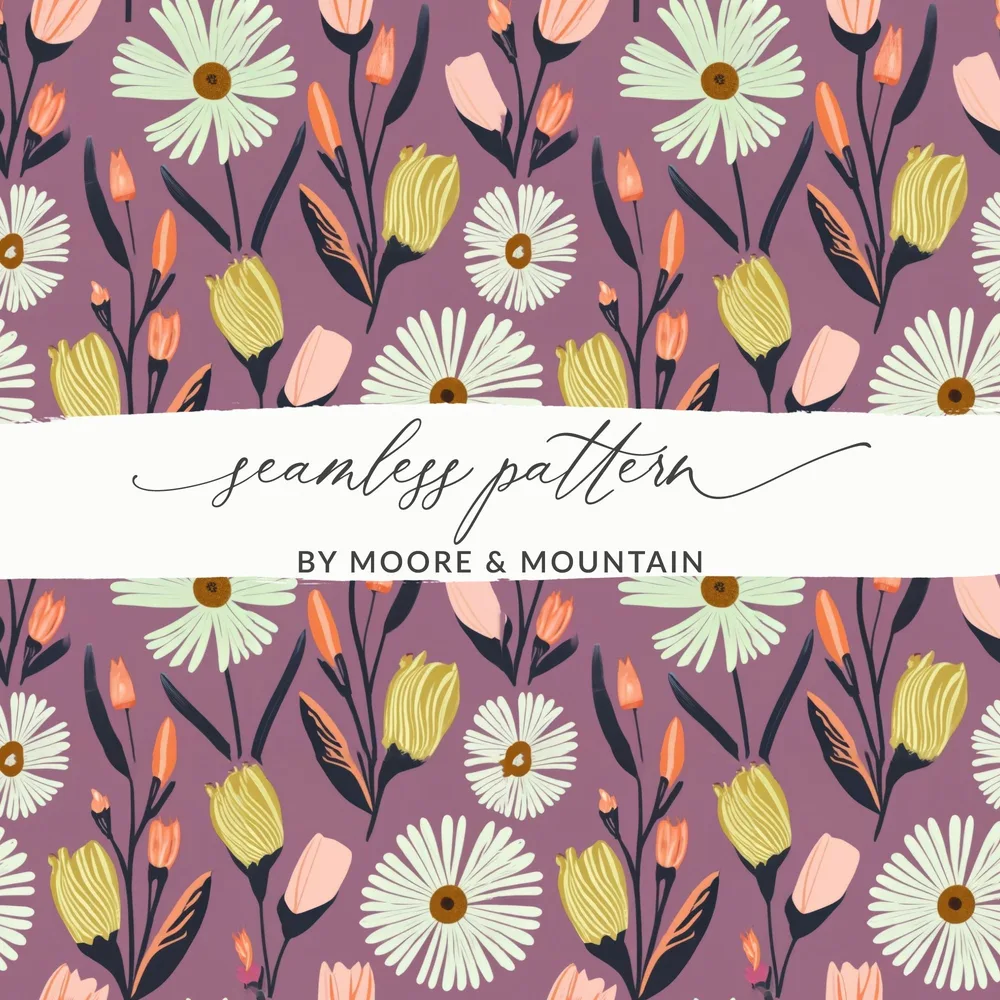Floral Digital Paper, Daisy Seamless Pattern, Flowers Digital Download, Scrapbooking Paper, Fabric Design, Floral Print, Digital Design - Moore and Mountain