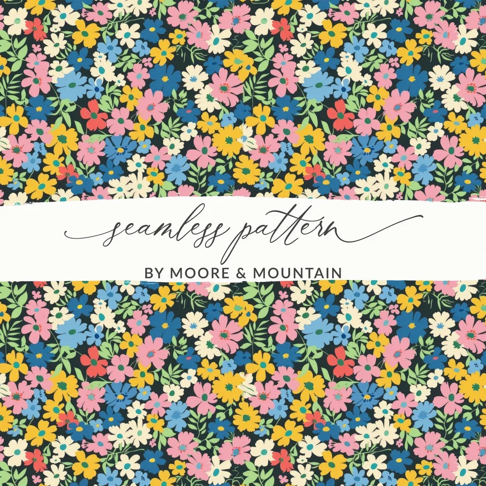 Floral Digital Paper, Ditsy Flower Seamless Pattern, Colorful Blooms Texture, Fabric Design, Scrapbooking, Background Printable - Moore and Mountain