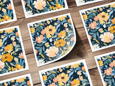 Vibrant Floral Pattern with Yellow and Orange Blossoms Sticker