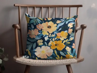 Floral Patterned Cushion with Vibrant Yellow and Blue Flowers