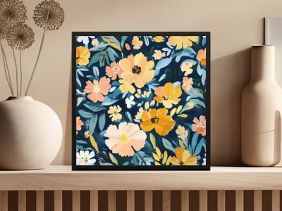 Colorful Floral Painting with Black Frame Decor