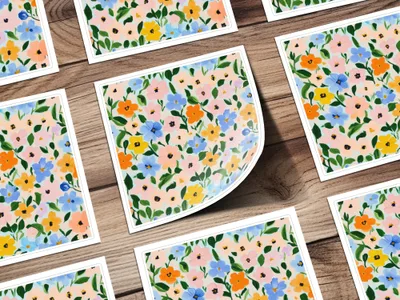 Vibrant Colorful Floral Pattern on Wooden Background Print
