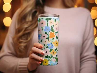 Floral Pattern Insulated Tumbler with Bright Flower Design