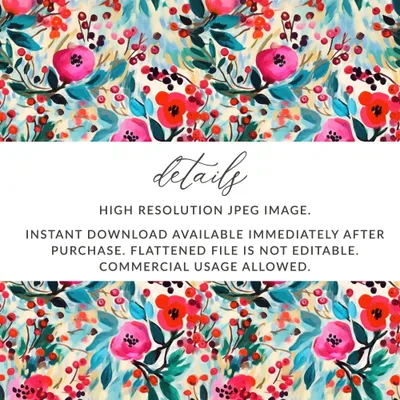 Floral Digital Paper, Flower Seamless Pattern, Printable Fabric Design, Painting Style, Watercolor Background, Scrapbook Paper, Digital - Moore and Mountain