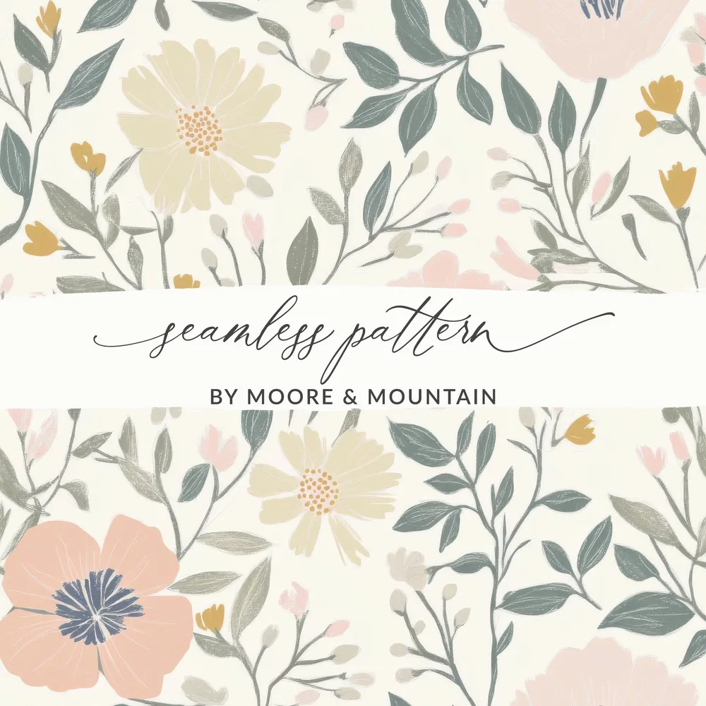 Floral Digital Paper, Flower Seamless Pattern, Spring Blooms, Fabric Design, Scrapbooking Paper, Commercial Use, Digital Download - Moore and Mountain