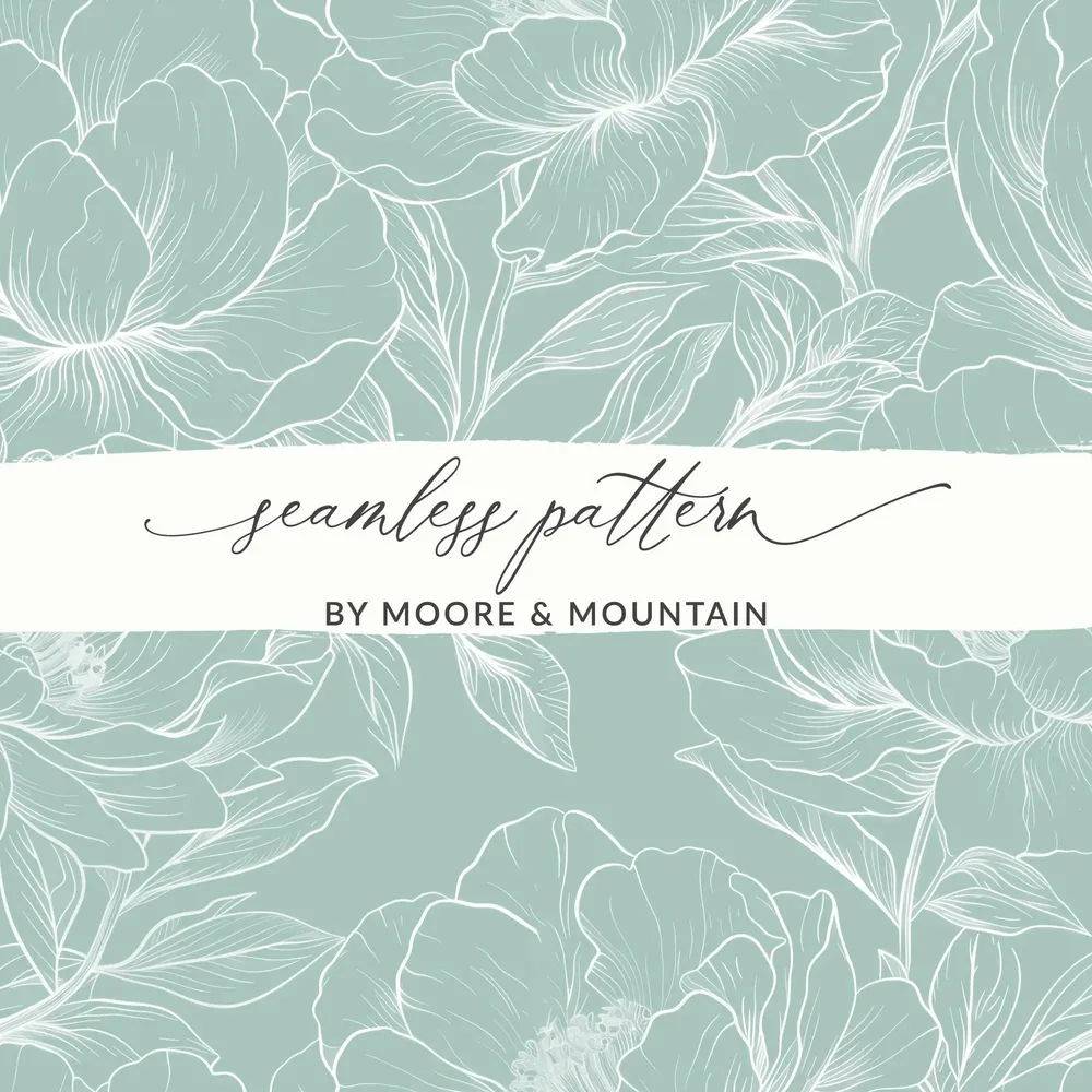 Floral Digital Paper, Green and White Peonies, Seamless Pattern, Commercial Use, Print on Demand, 12x12 JPEG, Floral Background - Moore and Mountain