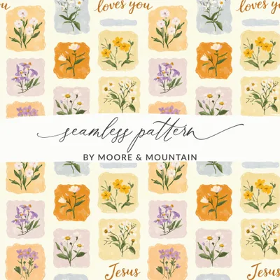 Floral Digital Paper, Jesus Loves You Seamless Pattern Seamless Christian Background, Girly Seamless Background, Digital Download