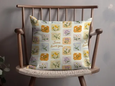 Jesus Loves You Flower Pattern Throw Pillow